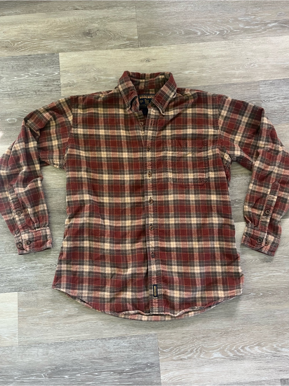Woolrich Red and Cream Plaid Button-Down Flannel Shirt